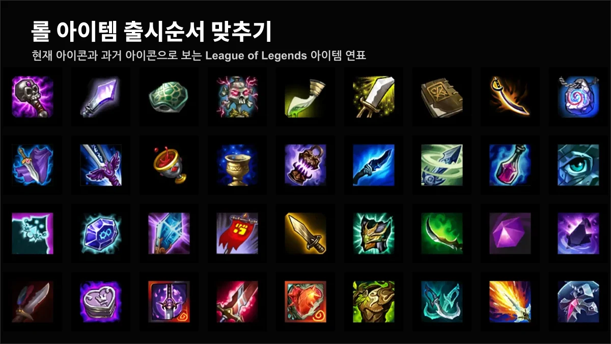 롤 아이템 출시순서 맞추기